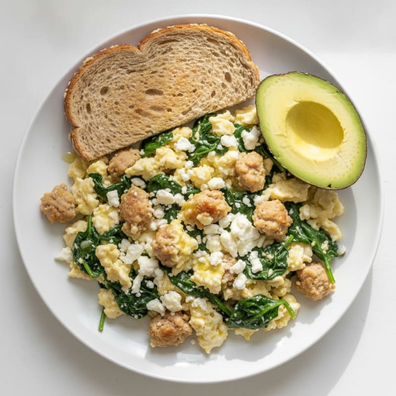 Egg White and Turkey Sausage Scramble with Spinach and Feta