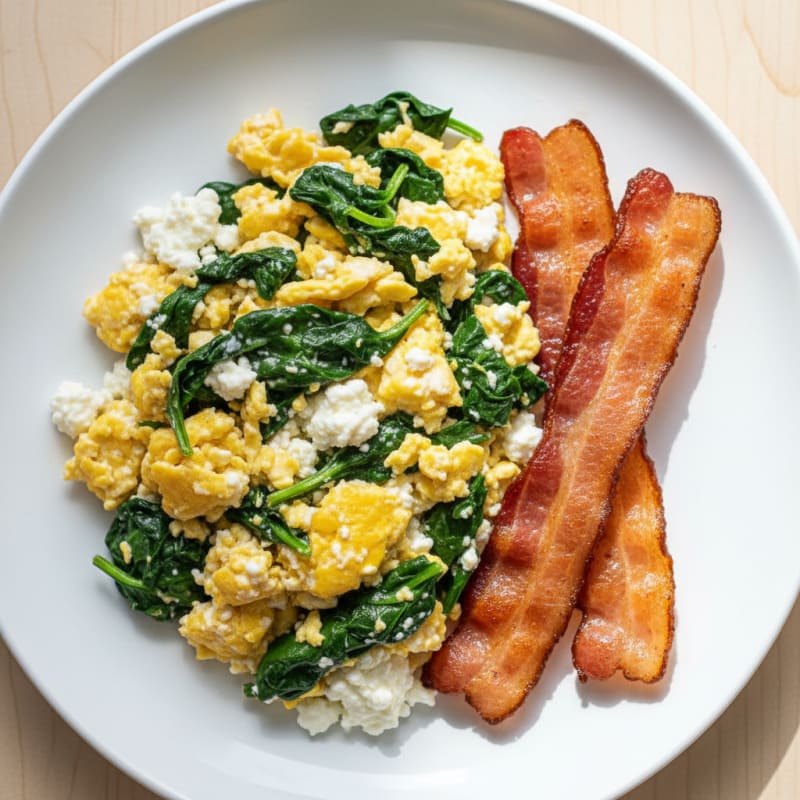 Cottage Cheese Scramble with Spinach and Turkey Bacon