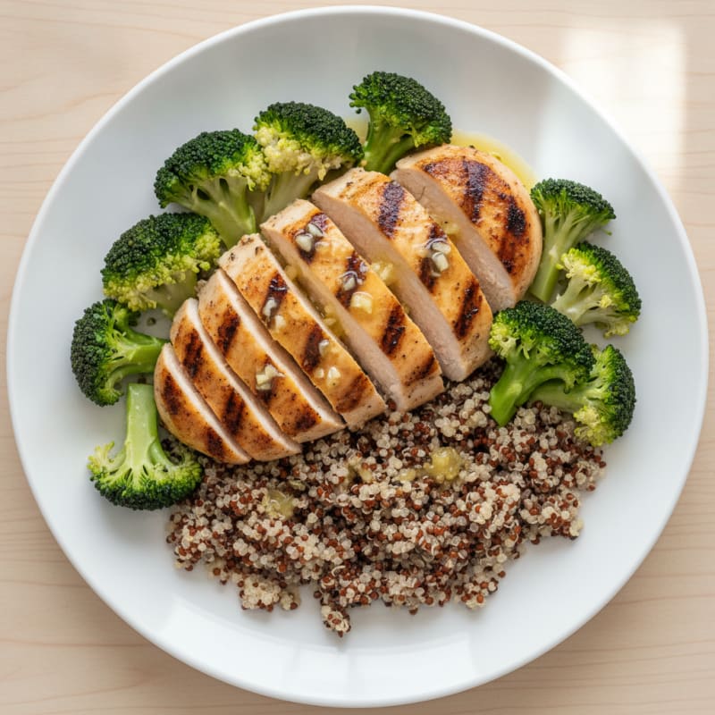 Grilled Chicken Breast with Quinoa and Steamed Broccoli
