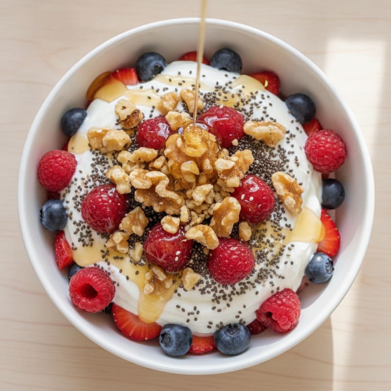 Greek Yogurt Parfait with Mixed Berries and Chia Seeds
