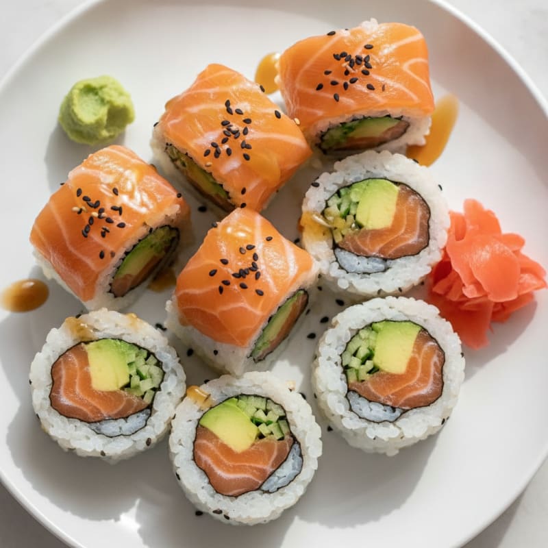 Fresh Salmon & Avocado Sushi Rolls