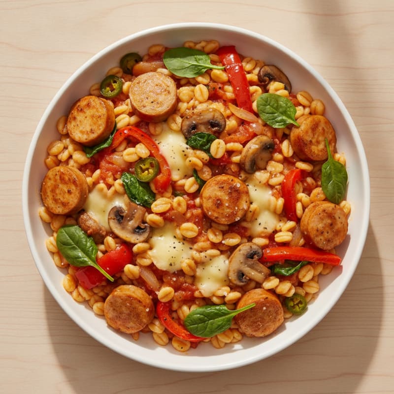 Chicken Sausage Risoni with Camembert and Roasted Vegetables