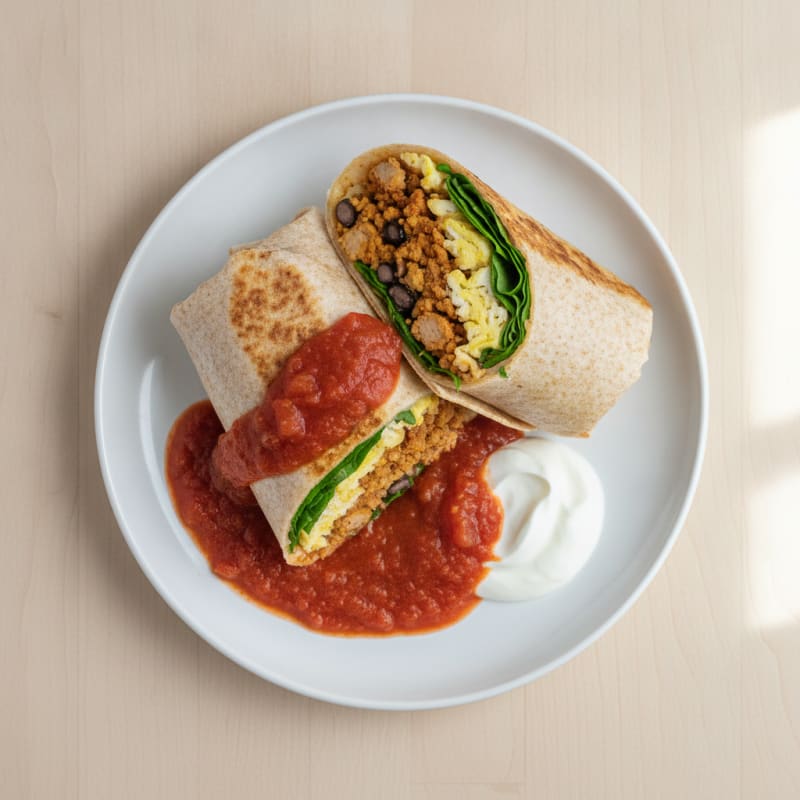 Loaded Breakfast Burrito with Salsa Roja