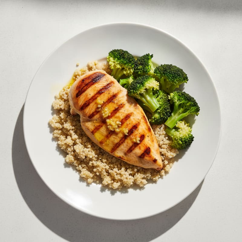 Grilled Chicken Breast with Quinoa and Steamed Broccoli