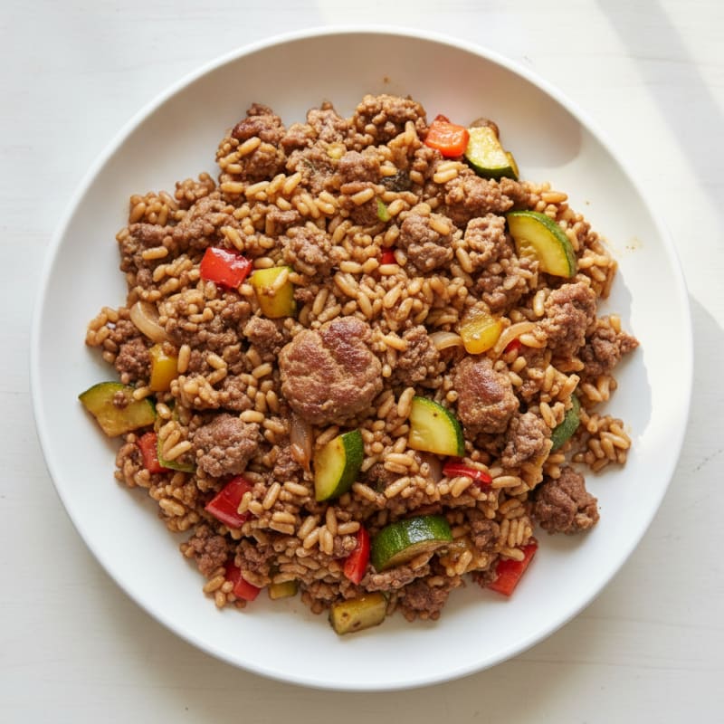 Savory Beef and Rice Skillet with Garden Vegetables
