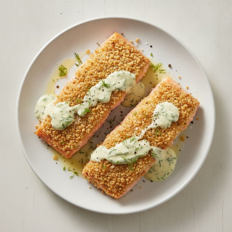 Panko-Crusted Salmon with Lemon-Dill Sauce