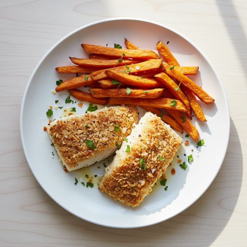 Crispy Cod and Sweet Potato Fries