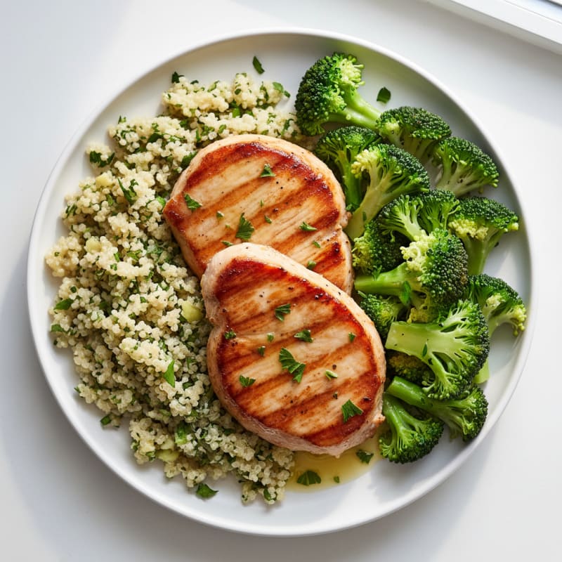 Seared Turkey Steak with Steamed Broccoli and Herb-Infused Quinoa