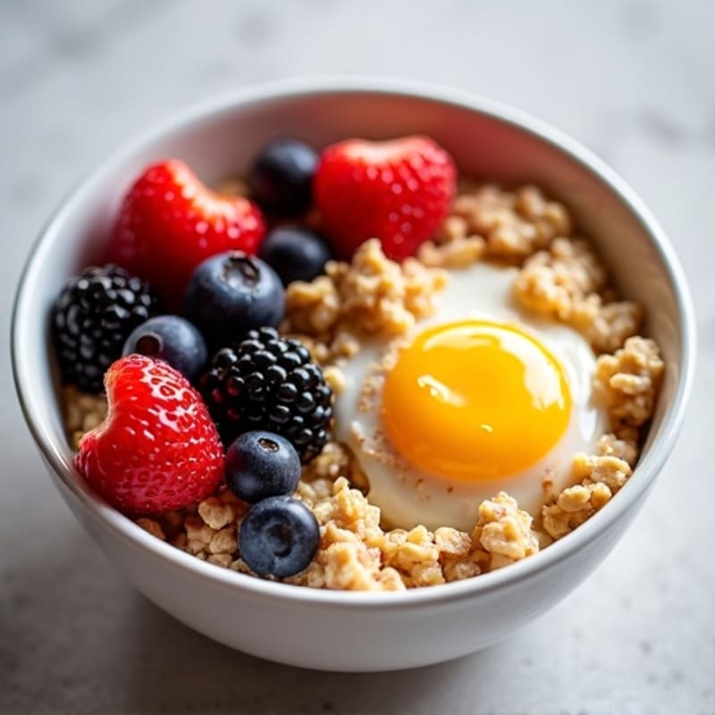 Protein-Packed Berry Oatmeal Bowl with Scrambled Eggs