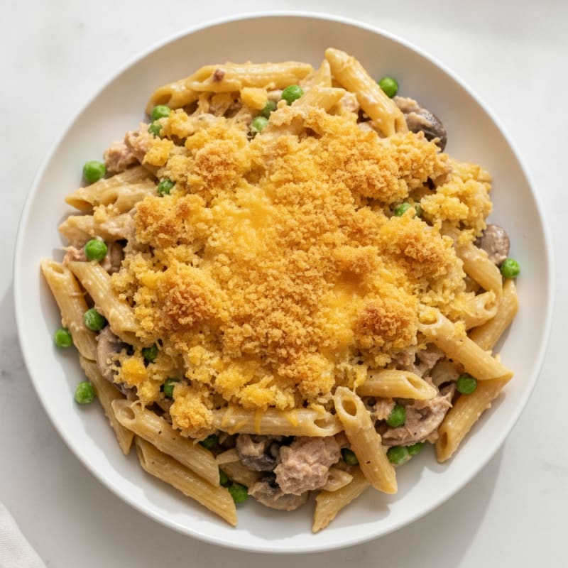Tuna Noodle Bake with Cheddar Crumb Topping