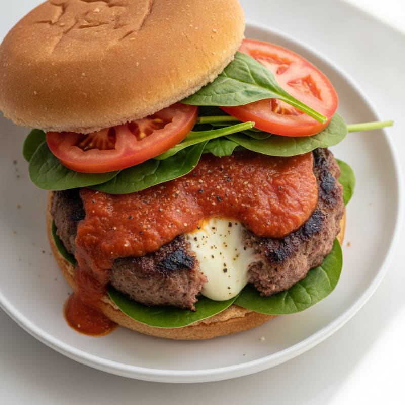 Mozzarella Stick Beef Burger with Marinara