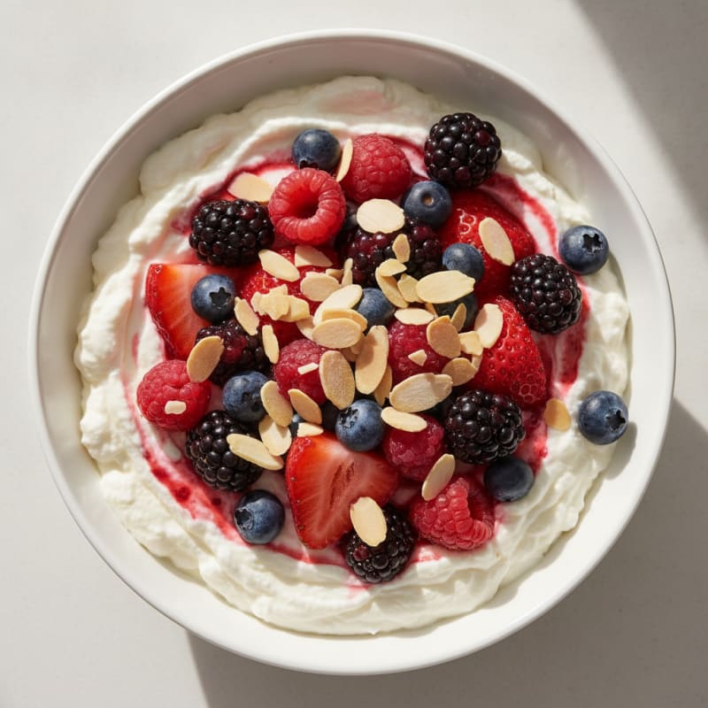 Silky Protein Yogurt with Mixed Berries and Almonds