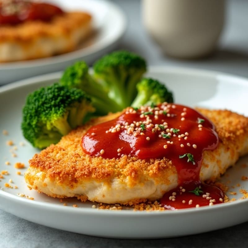 Healthy Crispy Chicken Parmesan with Roasted Broccoli