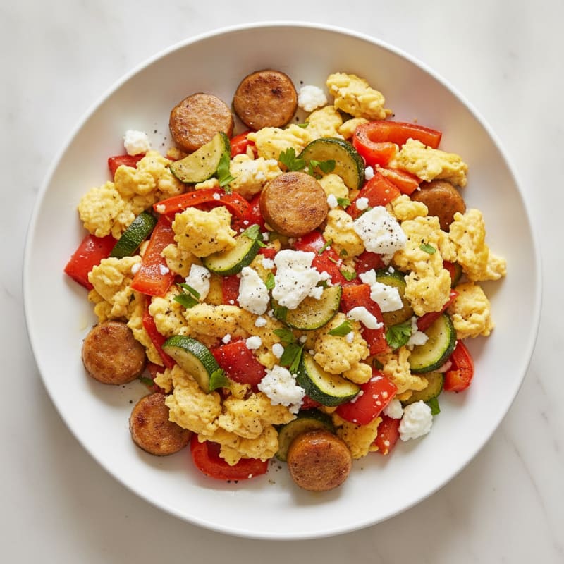 Hearty Scrambled Eggs with Roasted Vegetables