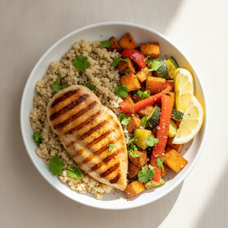 Grilled Chicken and Quinoa Power Bowl with Roasted Vegetables