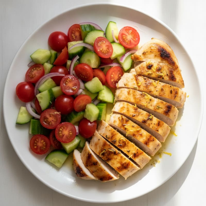 Grilled Chicken Breast with Cucumber Tomato Salad
