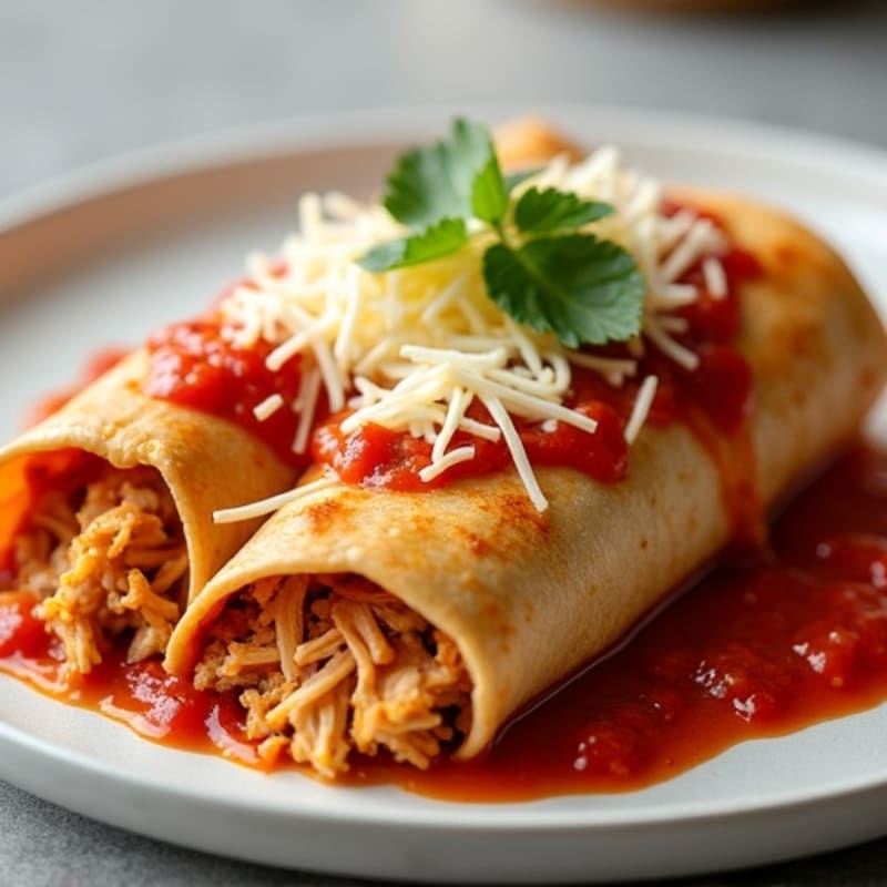 Lean Shredded Chicken Enchiladas with Zesty Chili Sauce