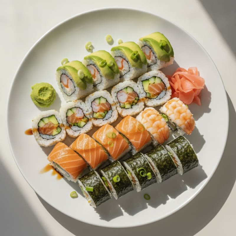 Assorted Fresh Sushi Rolls with Wasabi