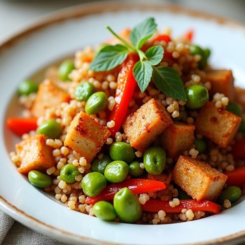 Crispy Tempeh and Quinoa Stir Fry with Edamame