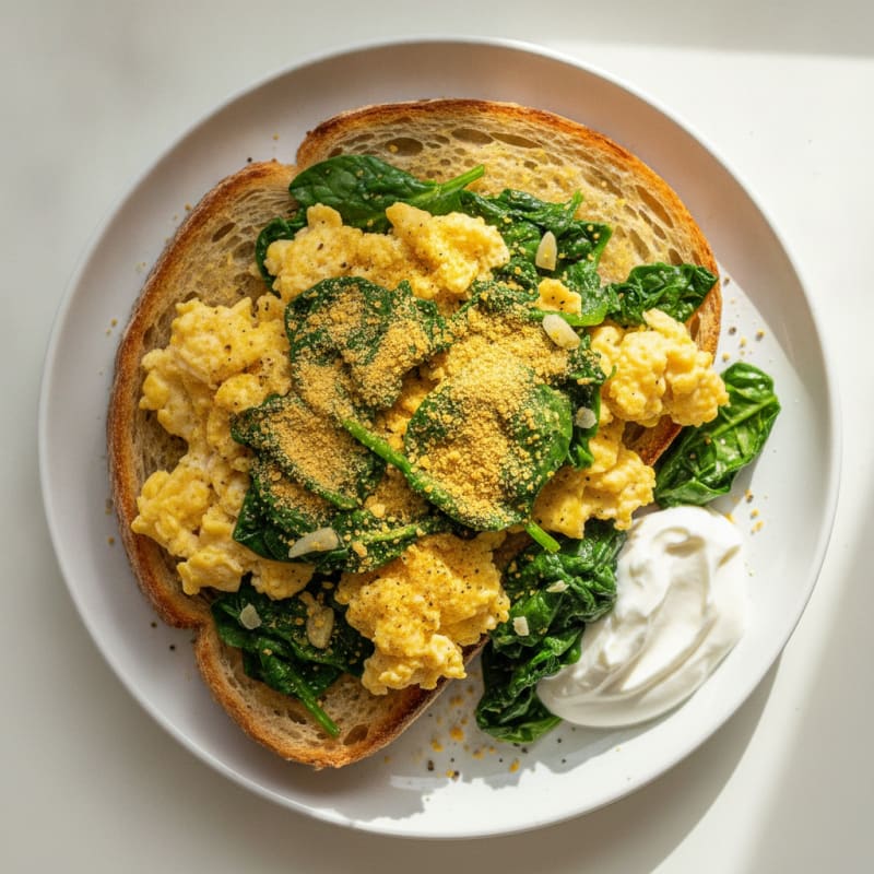 Savory Eggs and Spinach Sourdough Plate