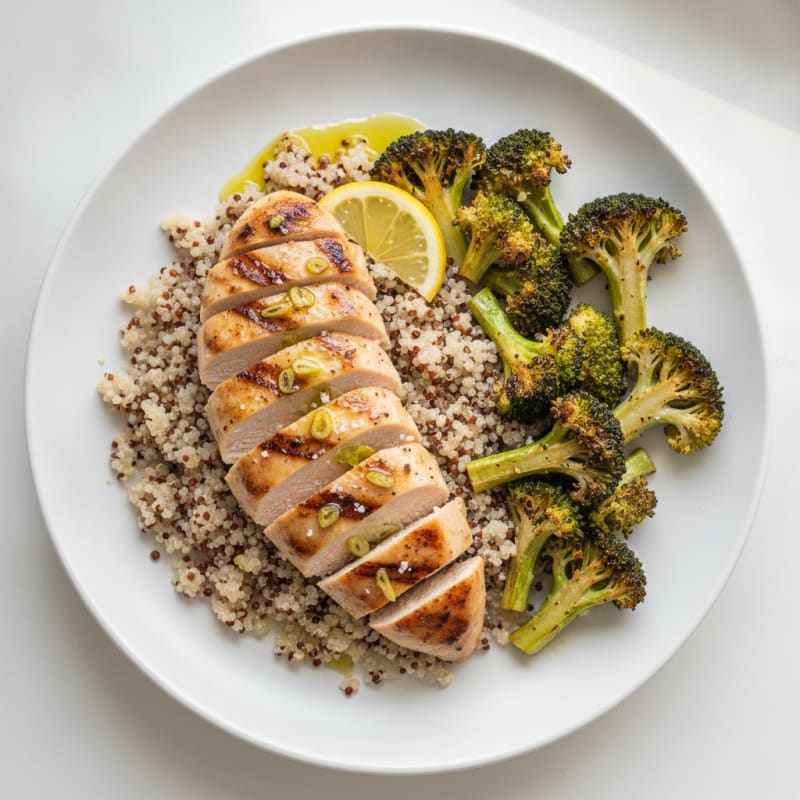 Grilled Chicken Breast with Quinoa and Roasted Broccoli