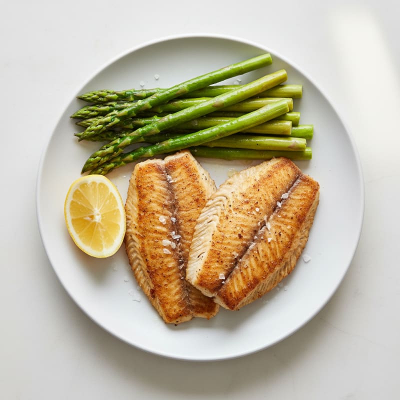 Seared Tilapia with Steamed Asparagus and Lemon