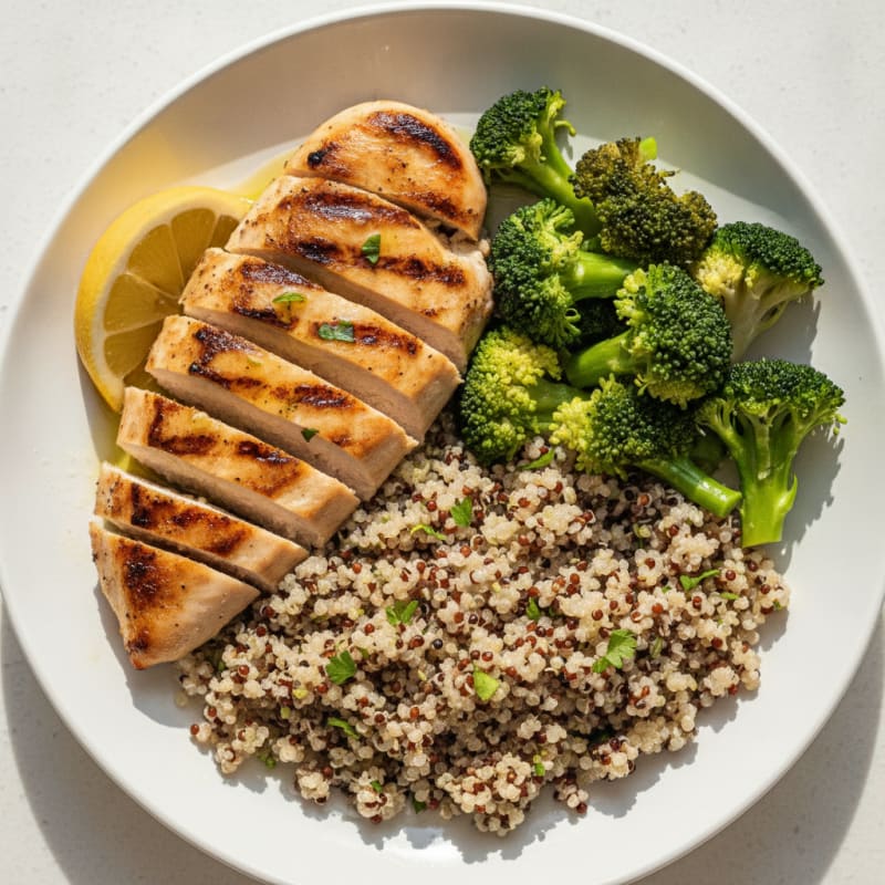 Grilled Chicken Breast with Quinoa and Steamed Broccoli