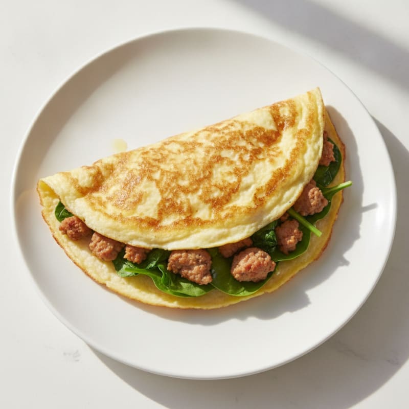 Crispy Egg White Omelet with Turkey Sausage and Spinach