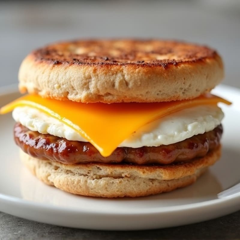 Turkey Sausage, Fluffy Egg, and Melty Cheese English Muffin