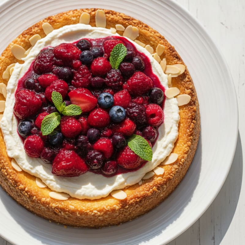 Greek Yogurt Protein Cheesecake with Mixed Berries