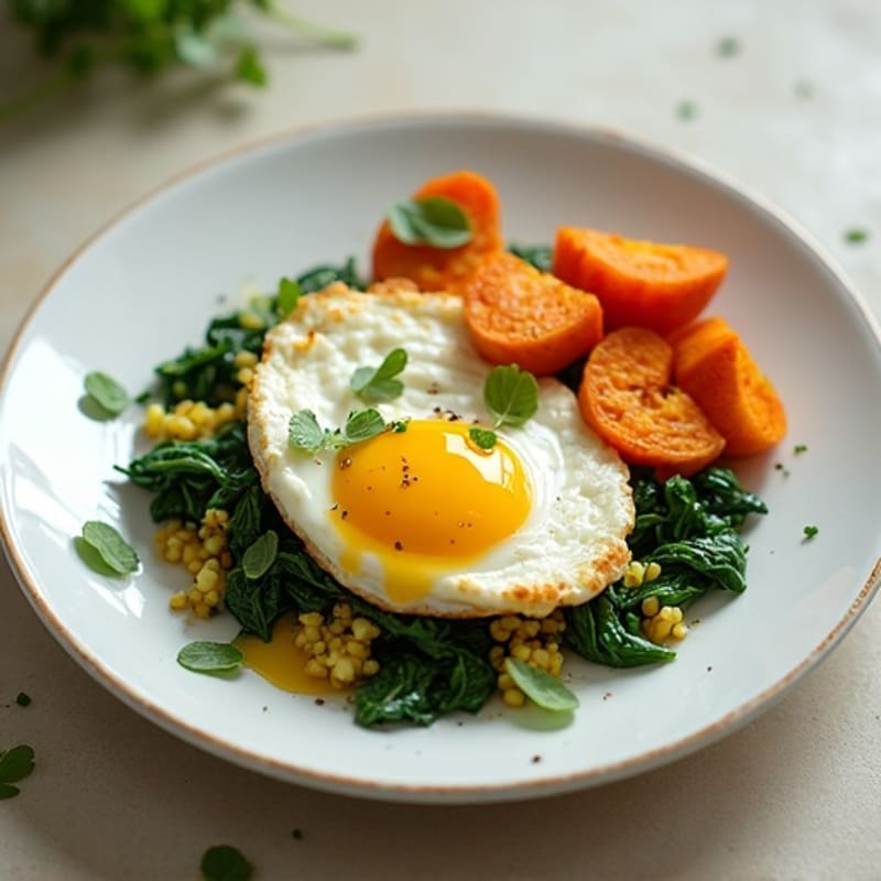 Egg White and Cottage Cheese Scramble with Spinach and Roasted Sweet Potato