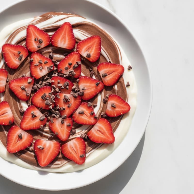 Creamy Vanilla Greek Yogurt with Chocolate Protein Powder and Fresh Berries