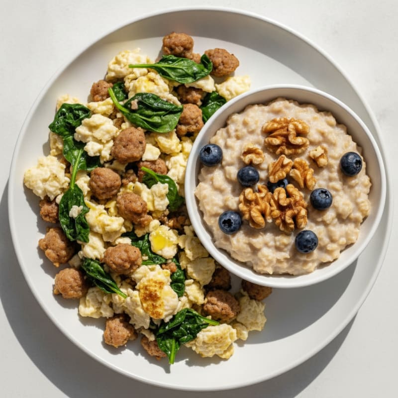 Egg White and Turkey Sausage Scramble with Spinach and Oats