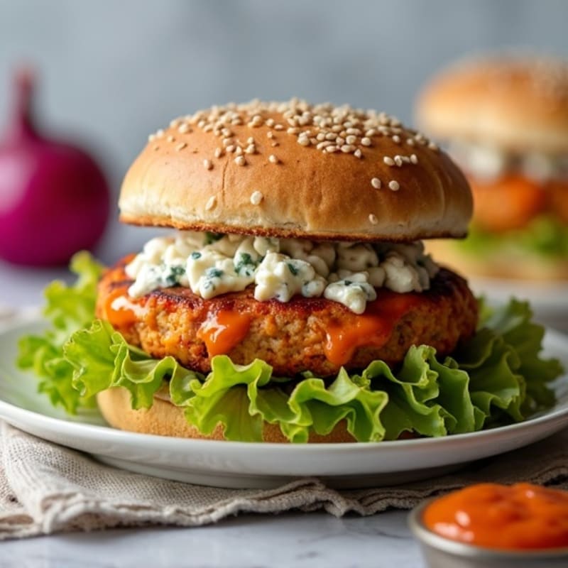 Grilled Lean Turkey Buffalo Burgers with Creamy Blue Cheese