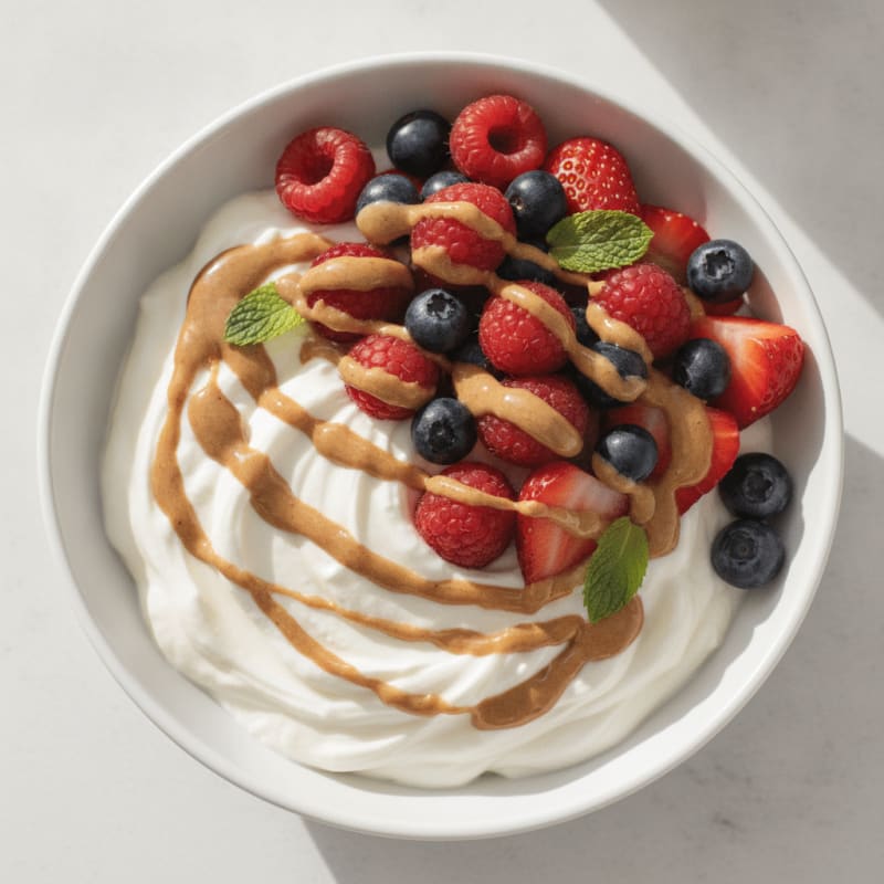 Greek Yogurt Protein Bowl with Mixed Berries and Almond Butter