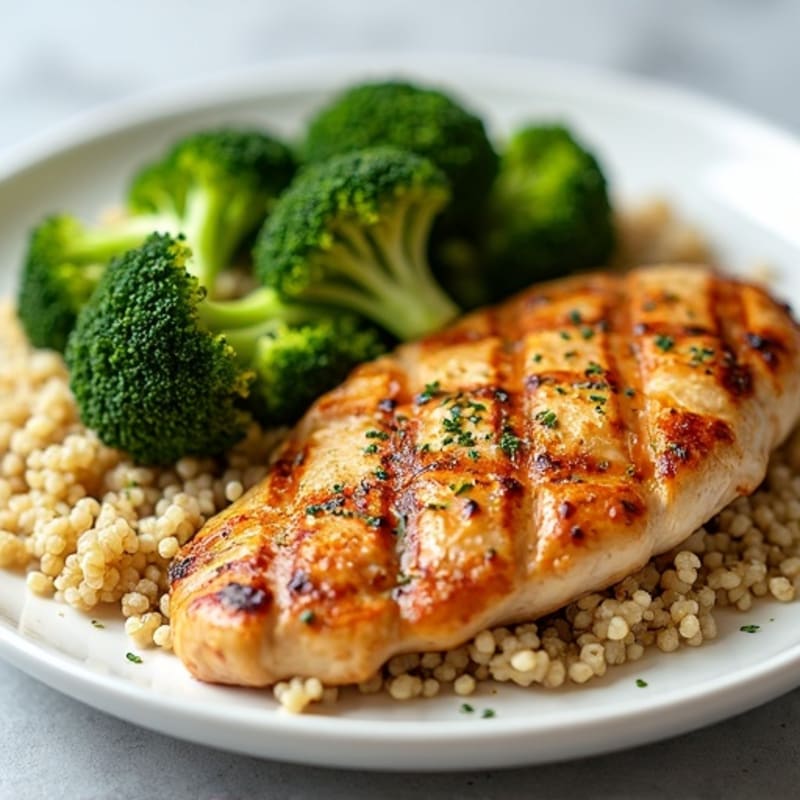 Grilled Chicken Breast with Quinoa and Roasted Broccoli
