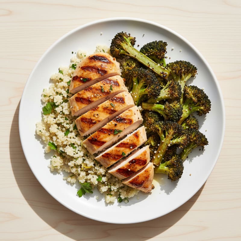 Grilled Chicken Breast with Quinoa and Roasted Broccoli