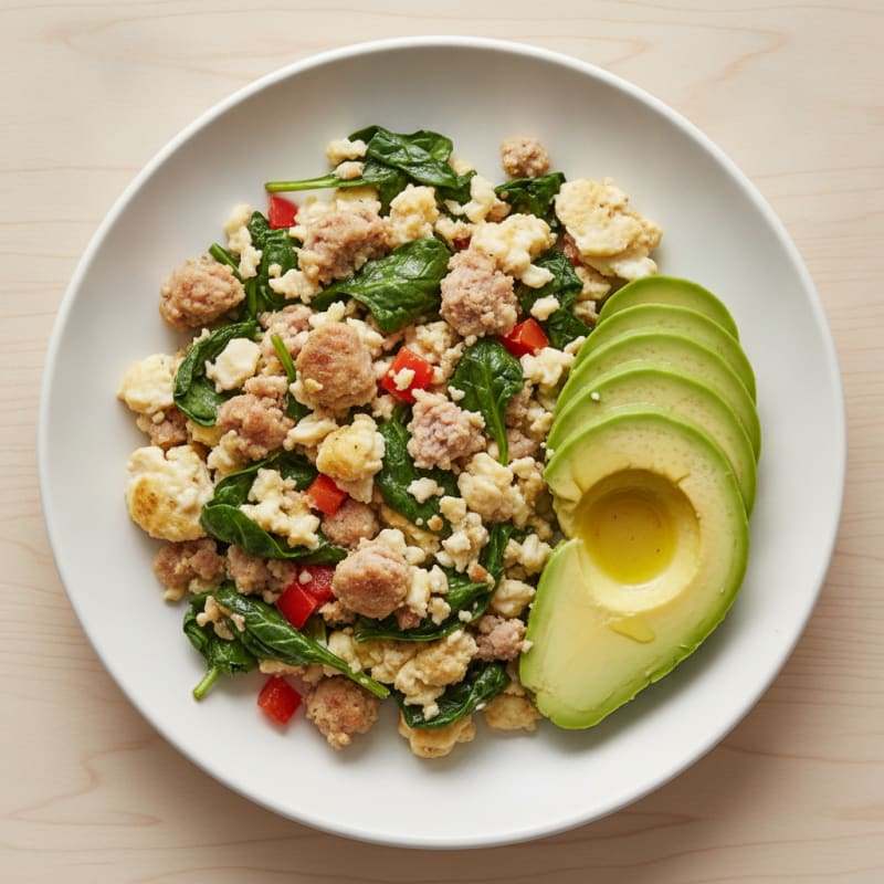 Egg White and Turkey Sausage Scramble with Spinach