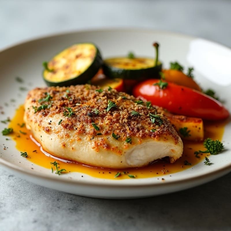 Herb-Crusted Pan Seared Chicken with Roasted Vegetables