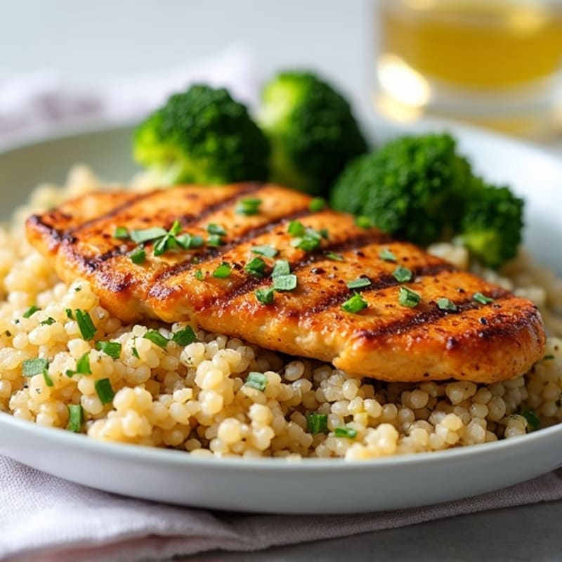 Grilled Chicken Breast with Quinoa and Roasted Broccoli