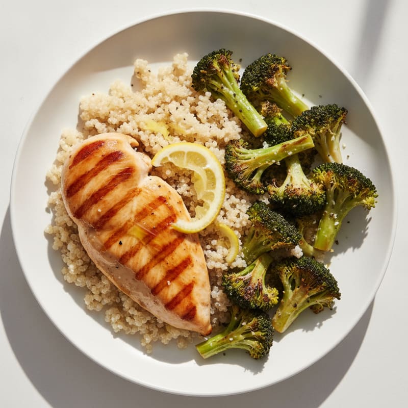 Grilled Chicken Breast with Quinoa and Roasted Broccoli