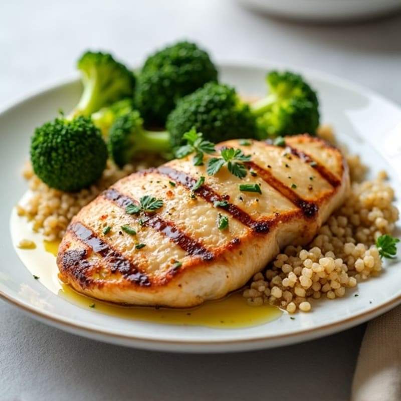 Grilled Chicken Breast with Quinoa and Roasted Broccoli