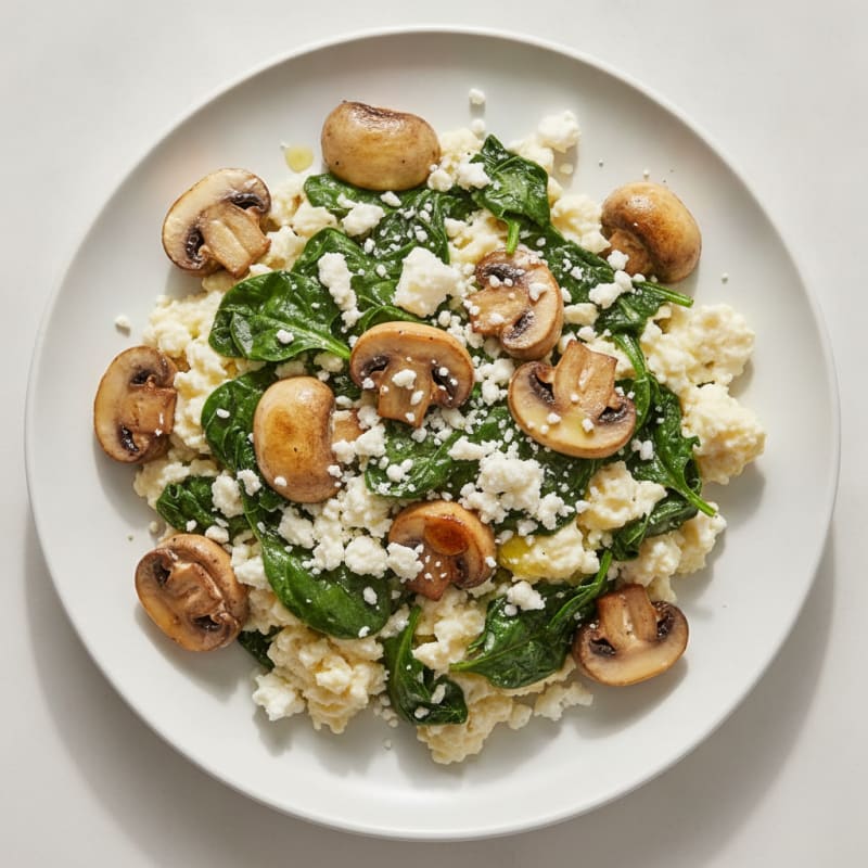 Egg White Spinach Scramble with Sautéed Mushrooms