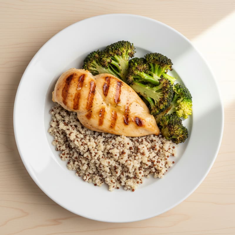 Grilled Chicken Breast with Quinoa and Roasted Broccoli