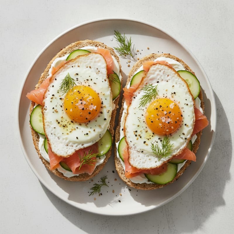 Open-Faced Bagel with Fried Egg