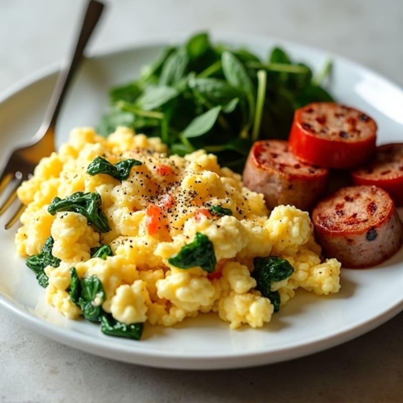 Egg White and Spinach Scramble with Turkey Sausage