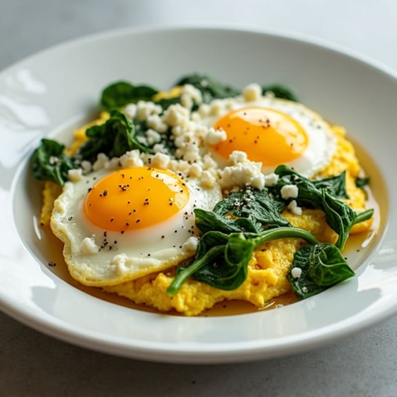 Fluffy Egg Scramble with Fresh Spinach and Feta