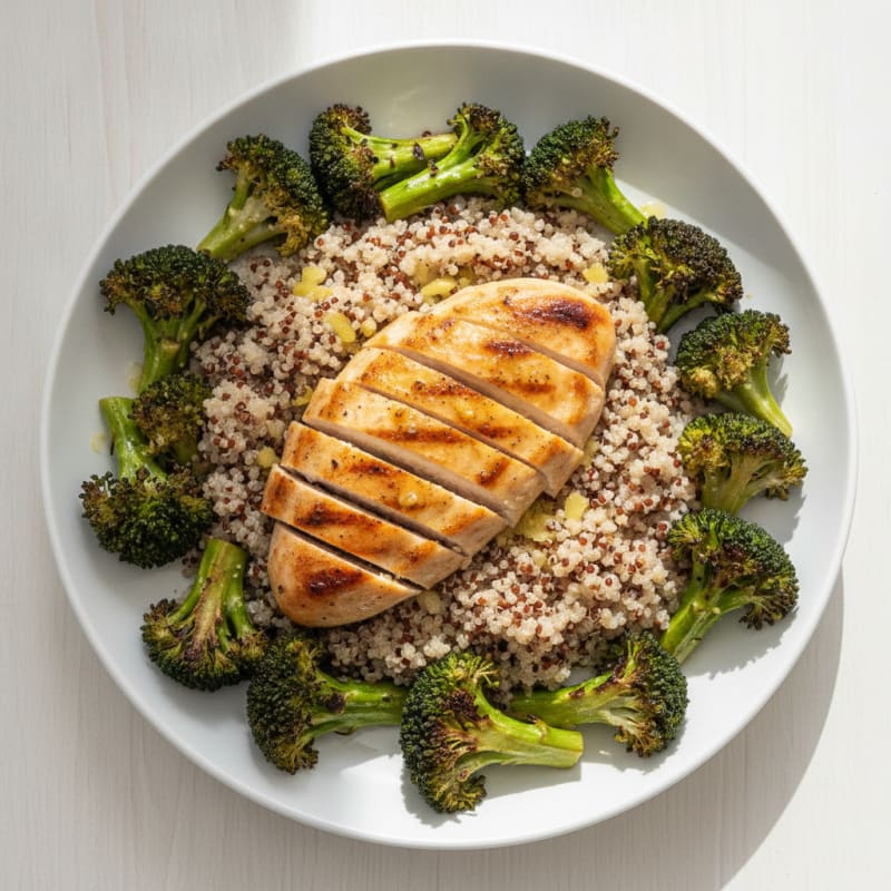 Grilled Chicken Breast with Quinoa and Roasted Broccoli