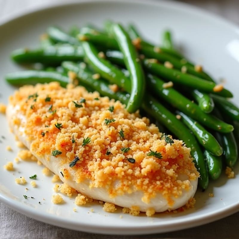 Garlic Parmesan Crusted Chicken with Roasted Green Beans