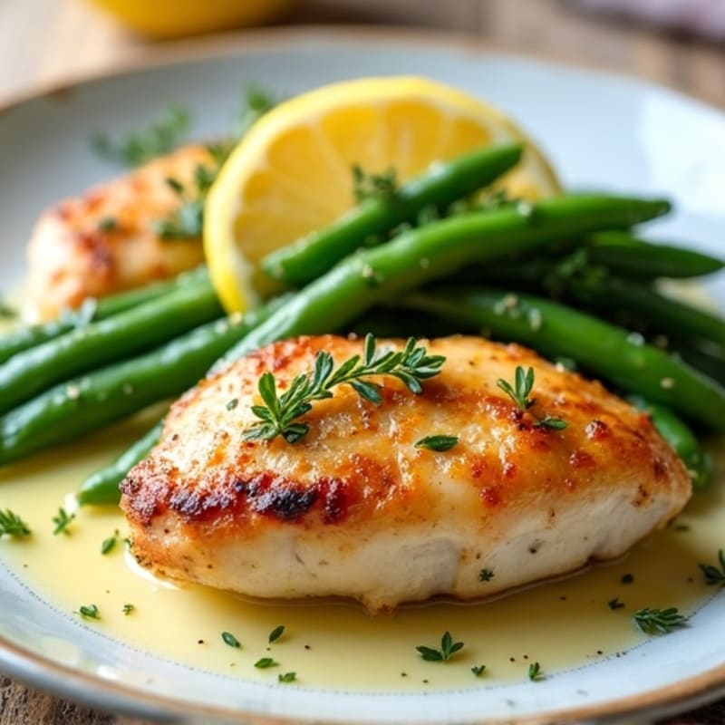 Lemon Garlic Roasted Chicken with Crispy Green Beans